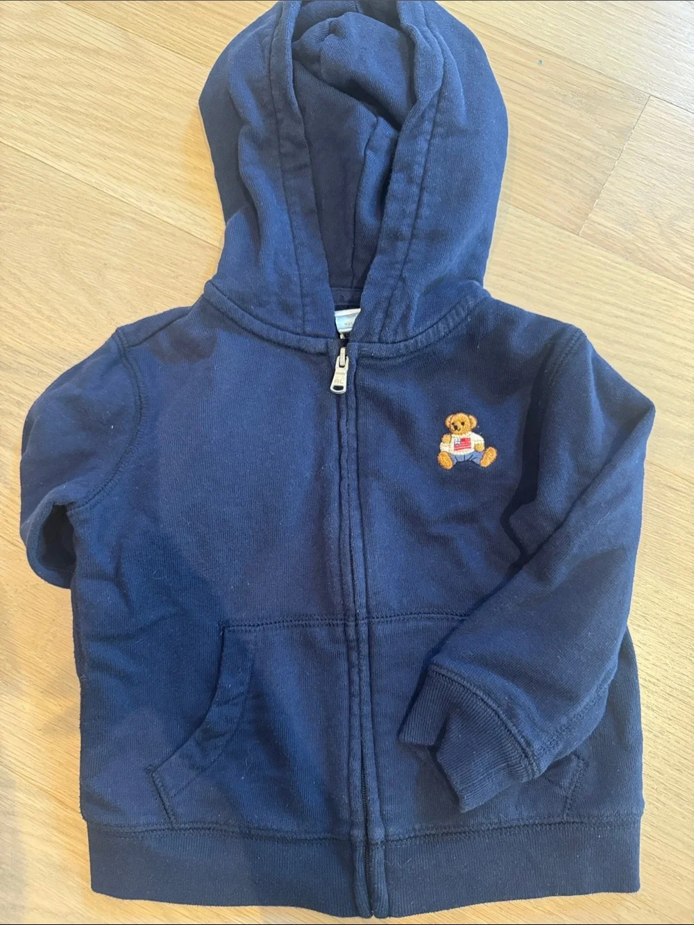 Ralph Lauren Kids Navy Hooded Zip-Up Sweatshirt with PoloBear Embroidery